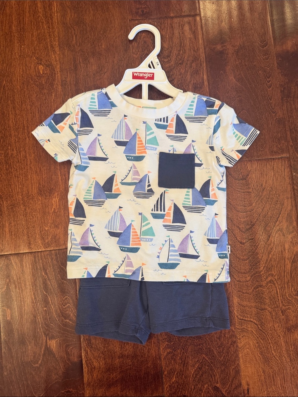 Little Sleepies White and blue Sailboat Print Tee with blue Shorts Set, 12-18m